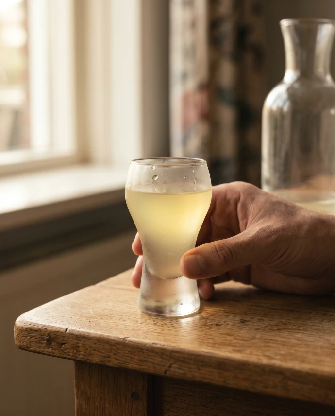 IJskoude Good Guys Limoncello ingeschonken in klein glas, direct geserveerd uit de vriezer