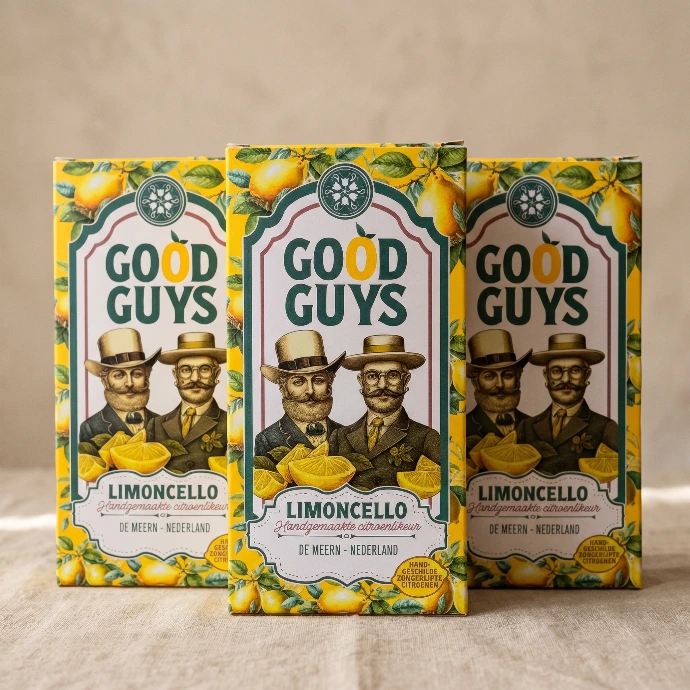 Close-up van Good Guys Limoncello Mini Maatjes zakflacon 100ml