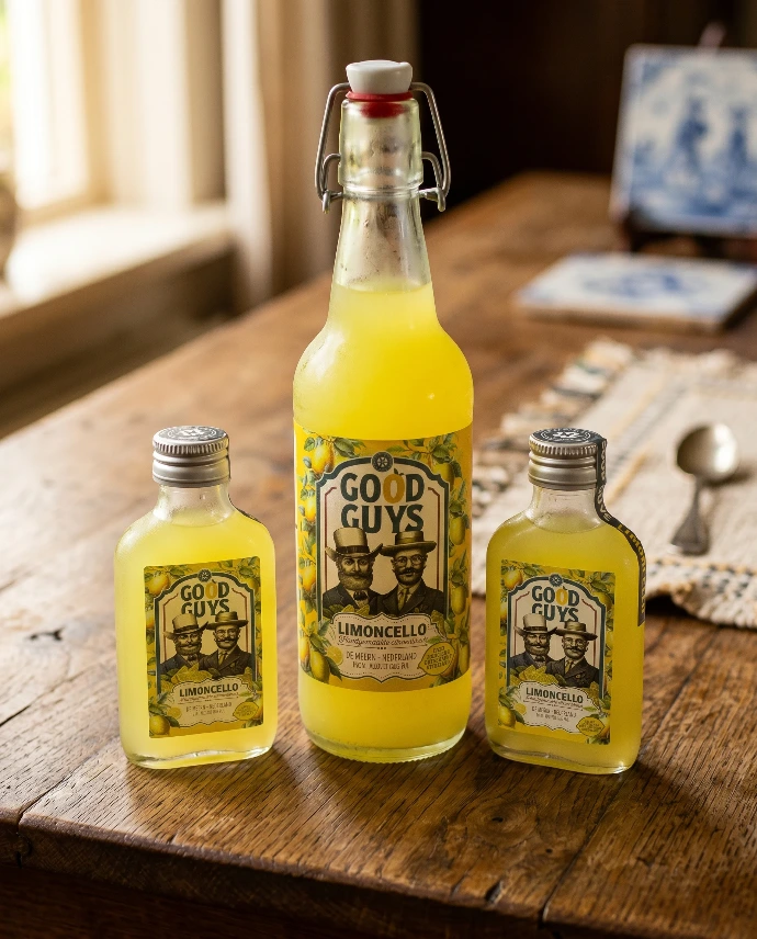 Close-up van de drie flessen van de Lemon Love Pack, groot en klein naast elkaar
