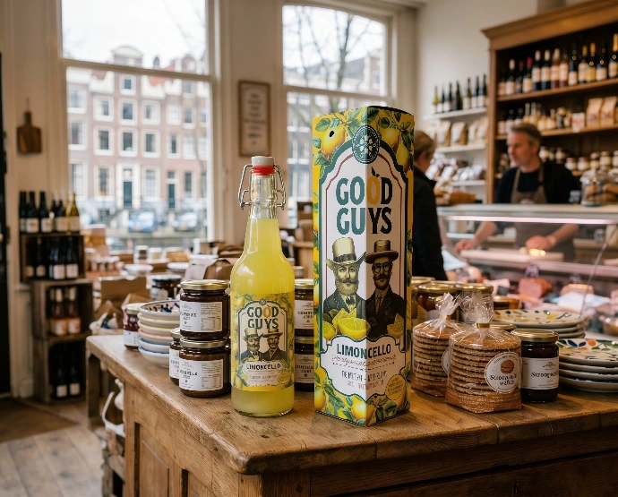 Good Guys Limoncello beugelfles met geschenkdoos in een cadeau- of speciaalzaak