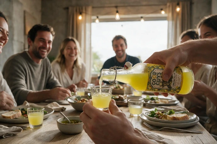 Good Guys Limoncello beugelfles op tafel, ambachtelijk gemaakt in De Meern